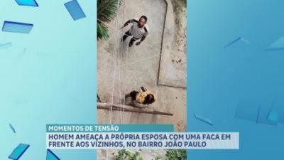 Homem é flagrado ameaçando a própria esposa com uma faca, em São Luís