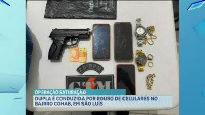 Dupla é conduzida por suspeita de roubo de celulares no bairro Cohab